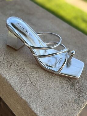 Silver Strappy Block Summer Heel Sandal NWT